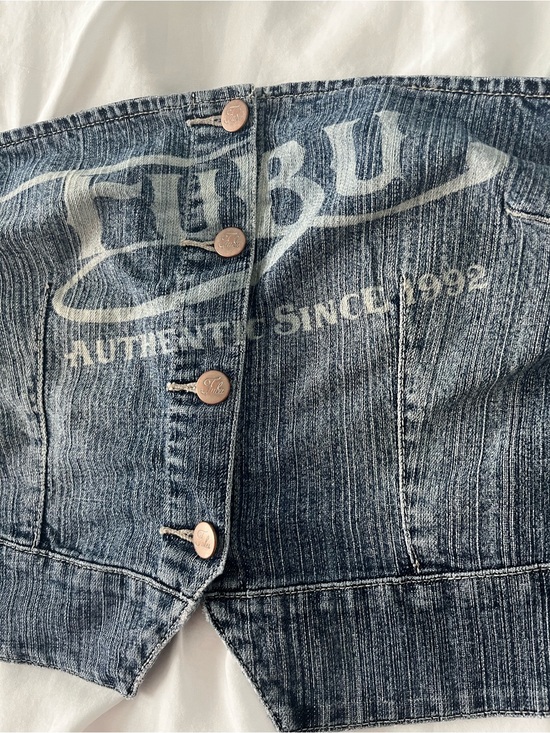 Tops - FUBU Y2K Graphic Denim Corset Top